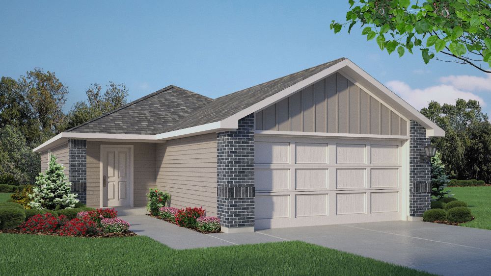 Exterior rendering of one story modern brick home