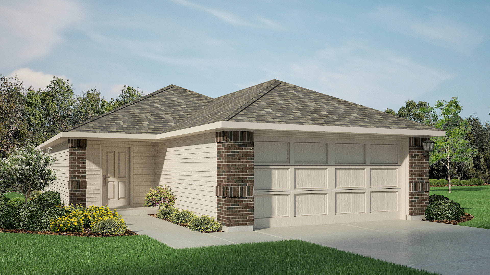 Exterior rendering of single-story modern single-family home