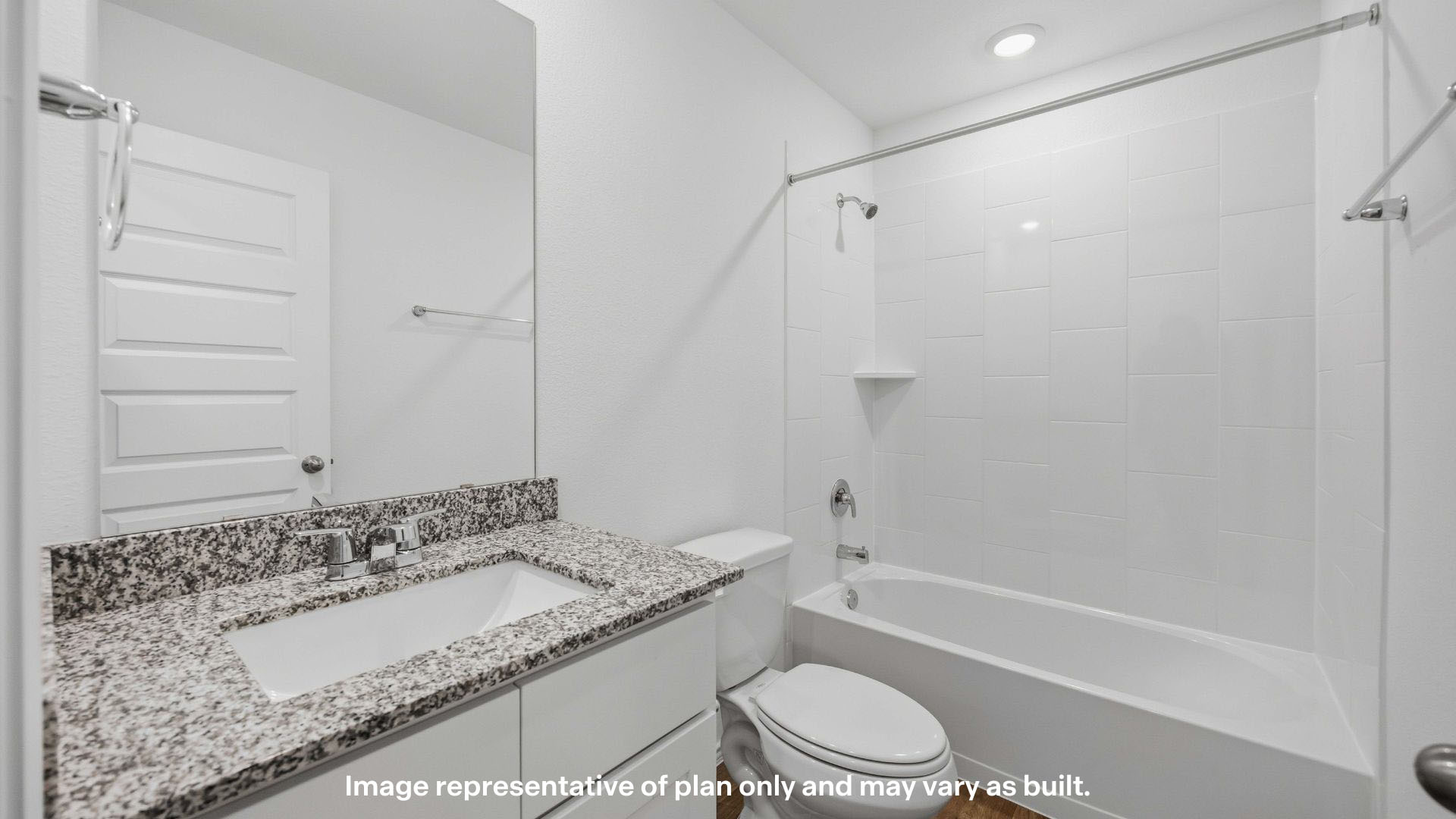 Guest bathroom with built in vanity and combination bathtub shower