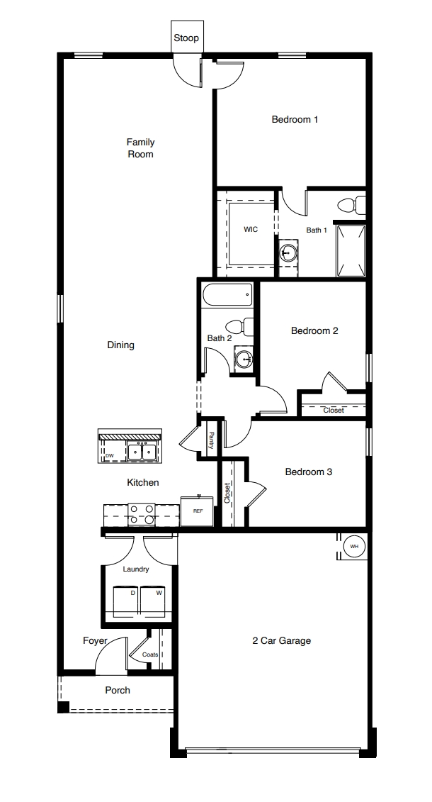 Layout of single-story Caribou floor plan