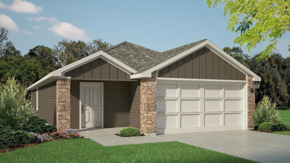 Exterior rendering of single-story single-family home