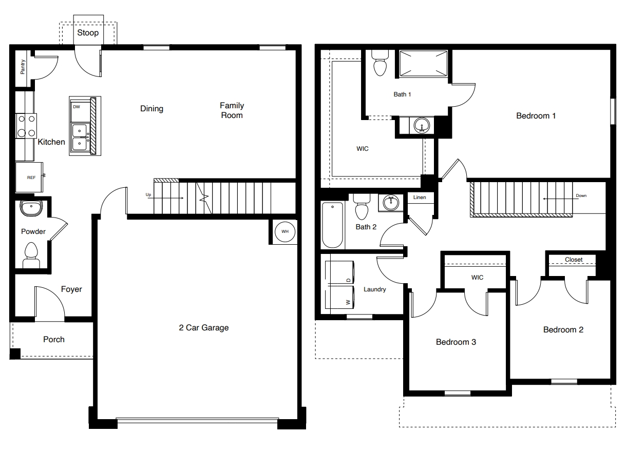 Layout of two-story Dama floor plan