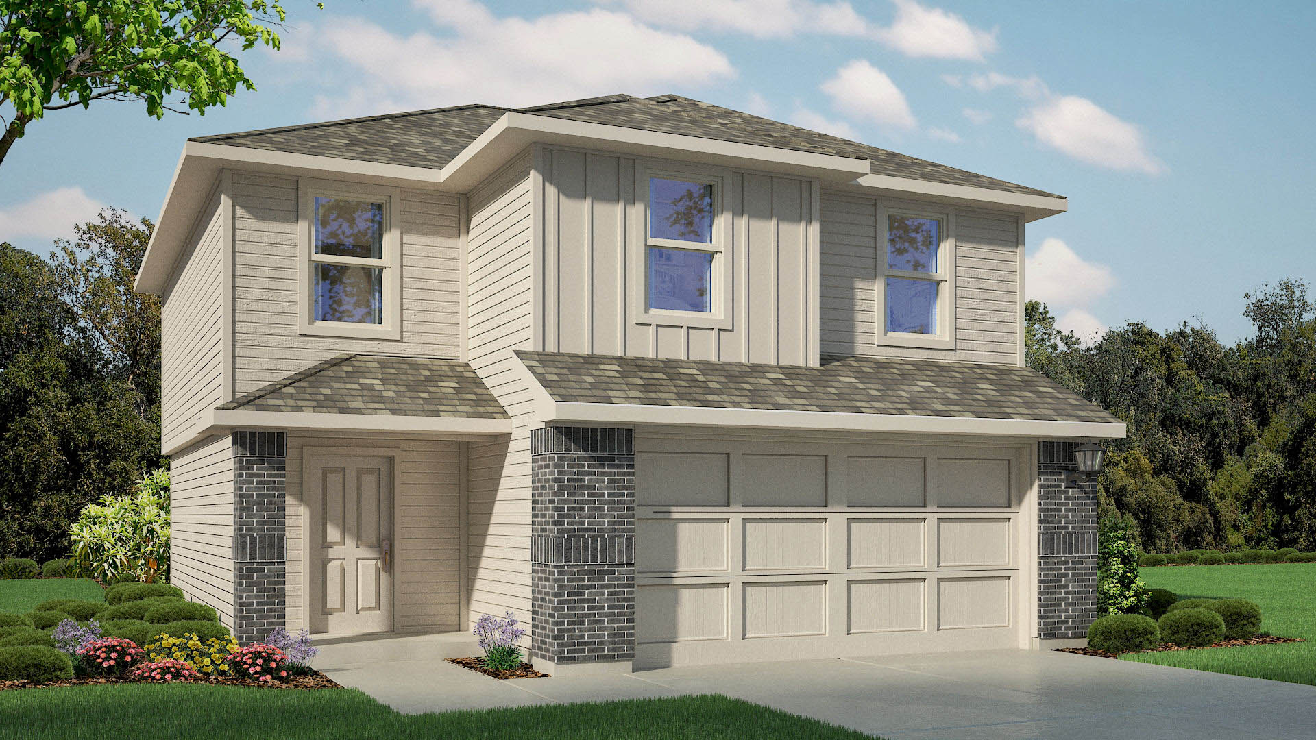 Exterior rendering of two-story modern home