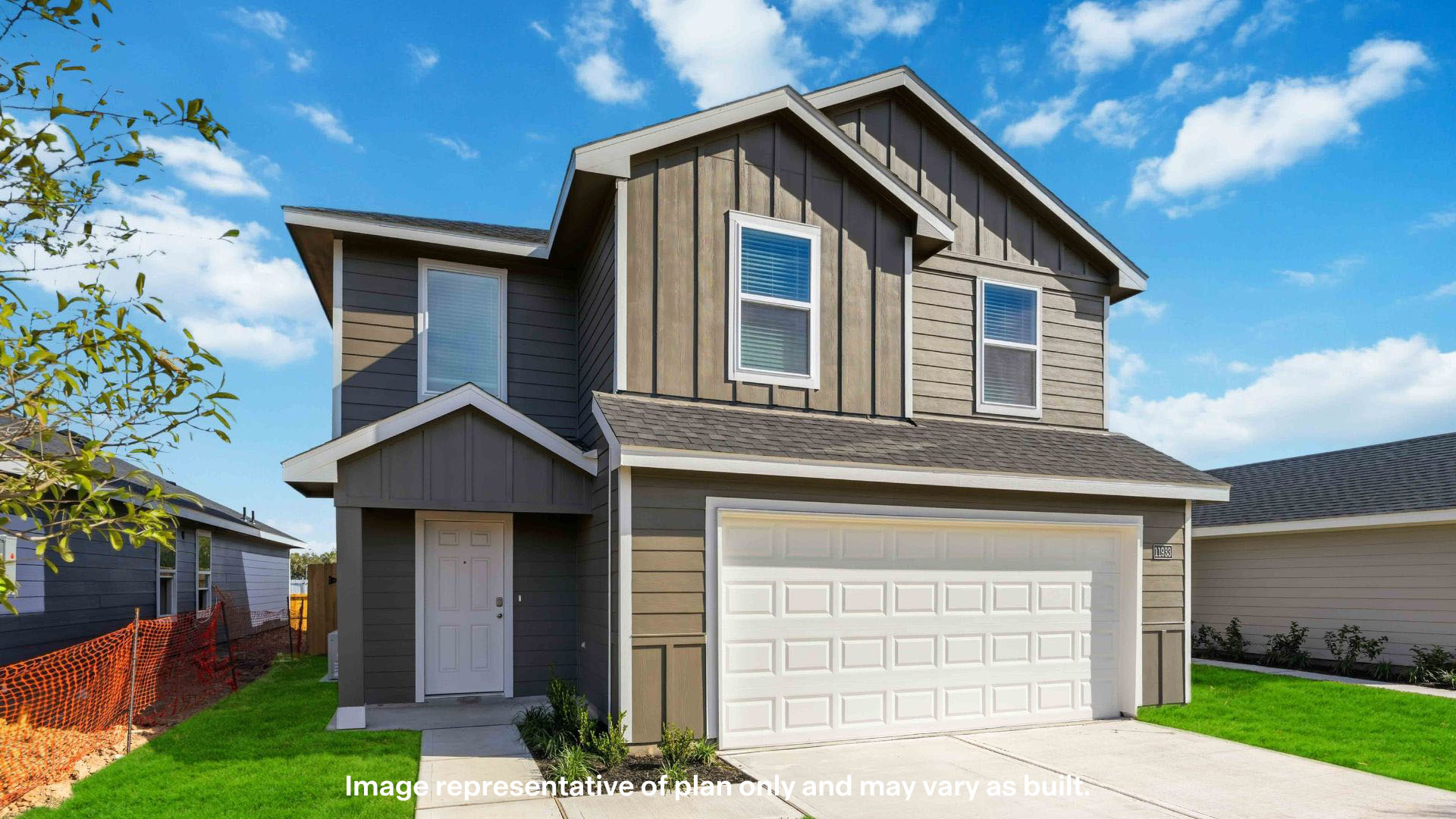 Exterior of two-story modern sturdy sided home