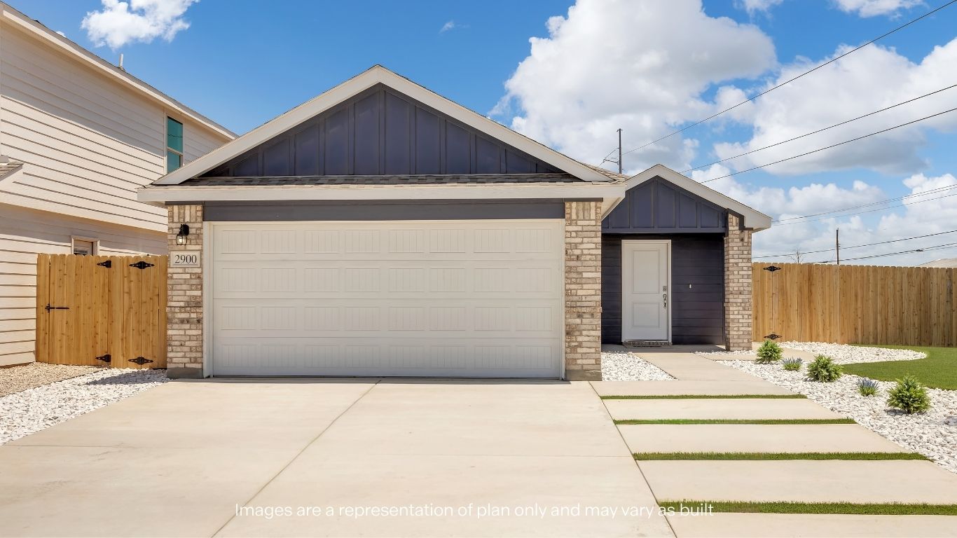 Exterior of one story modern brick home