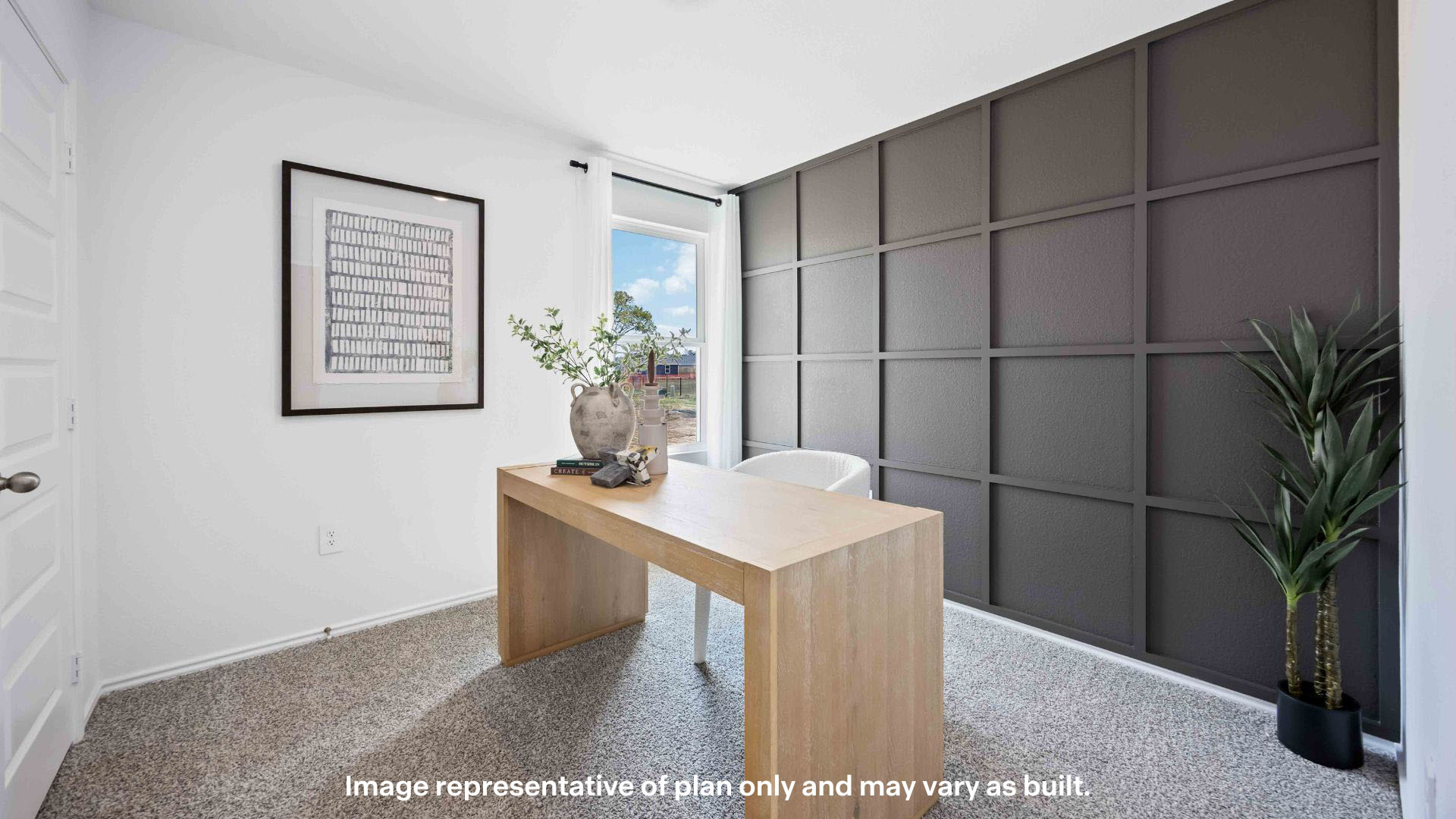 Guest bedroom 2 with side window and plush carpet floor