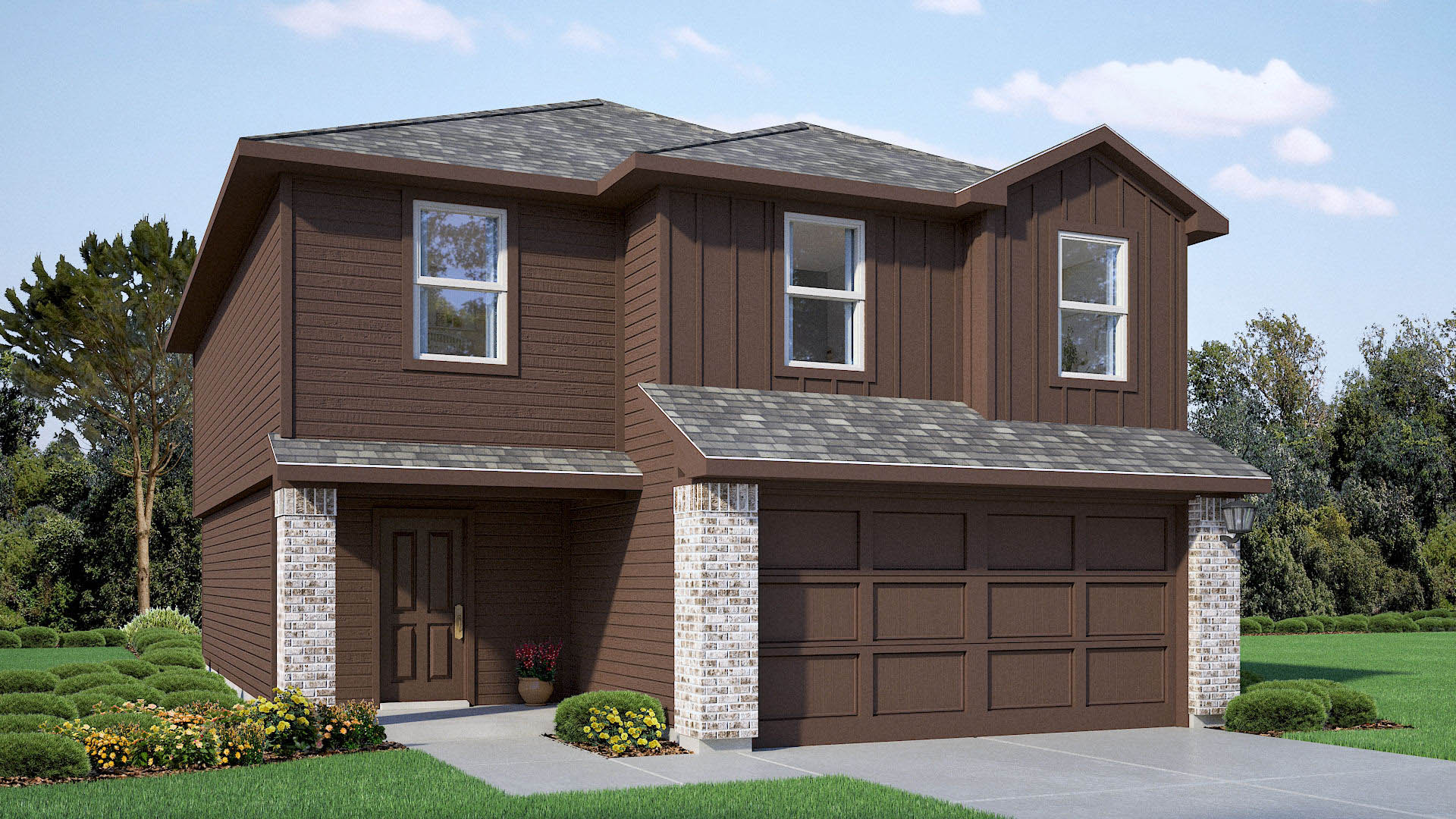 Exterior rendering of modern two-story home