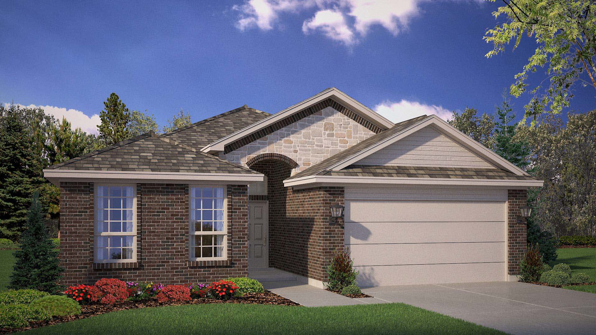 Exterior rendering of one story modern brick home