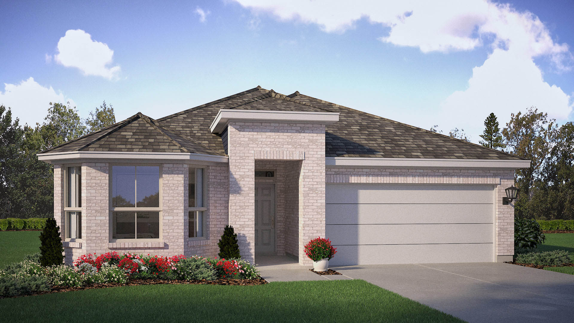Exterior rendering of one story modern brick home