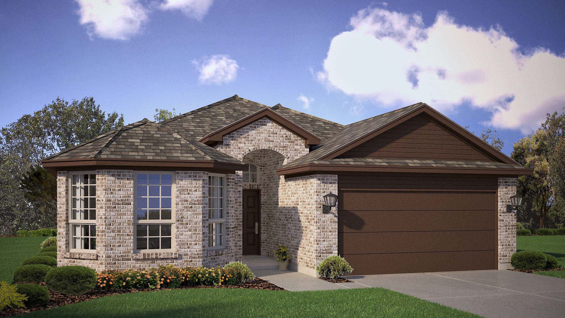 Exterior rendering of one story modern brick home