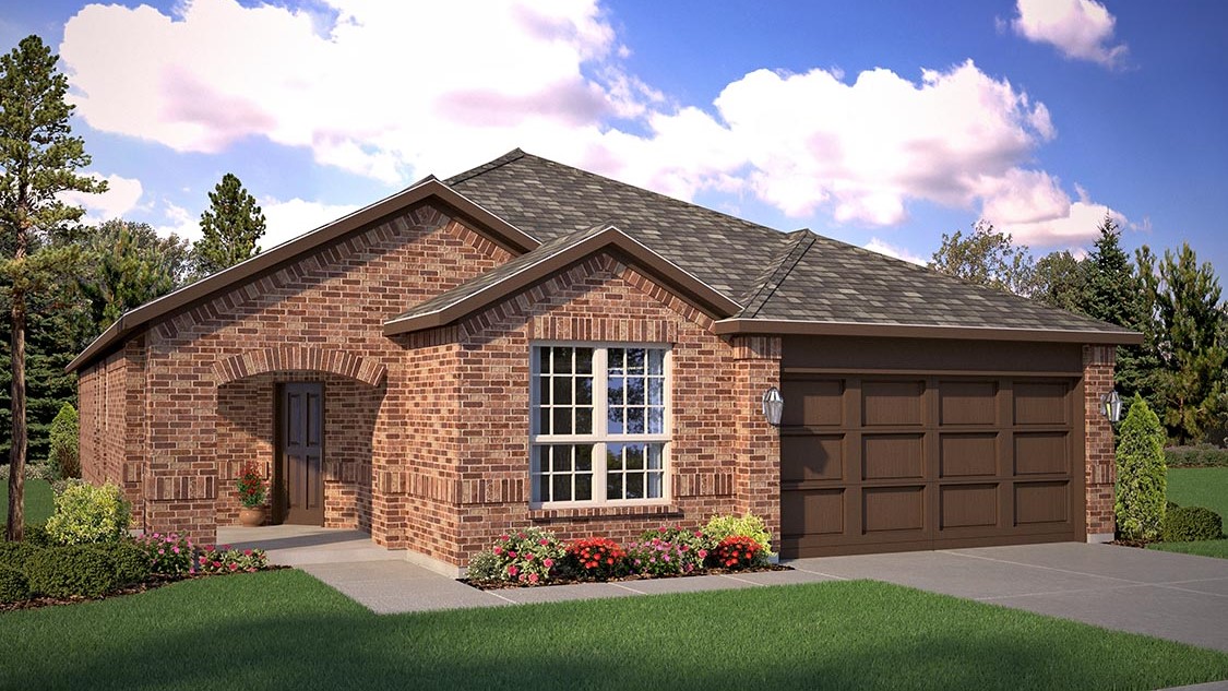Exterior rendering of ONE  story modern brick home