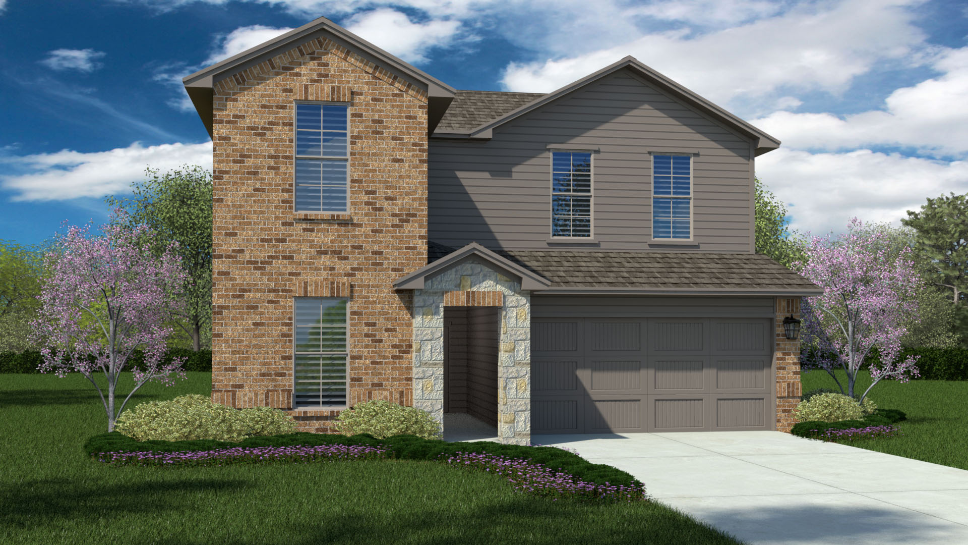 Exterior rendering of two story modern brick home