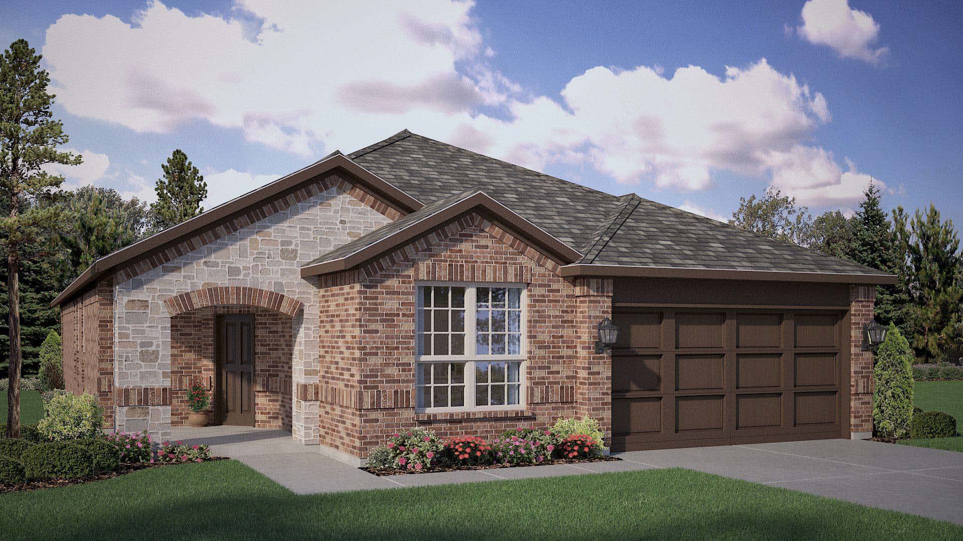 Exterior rendering of one story modern brick home