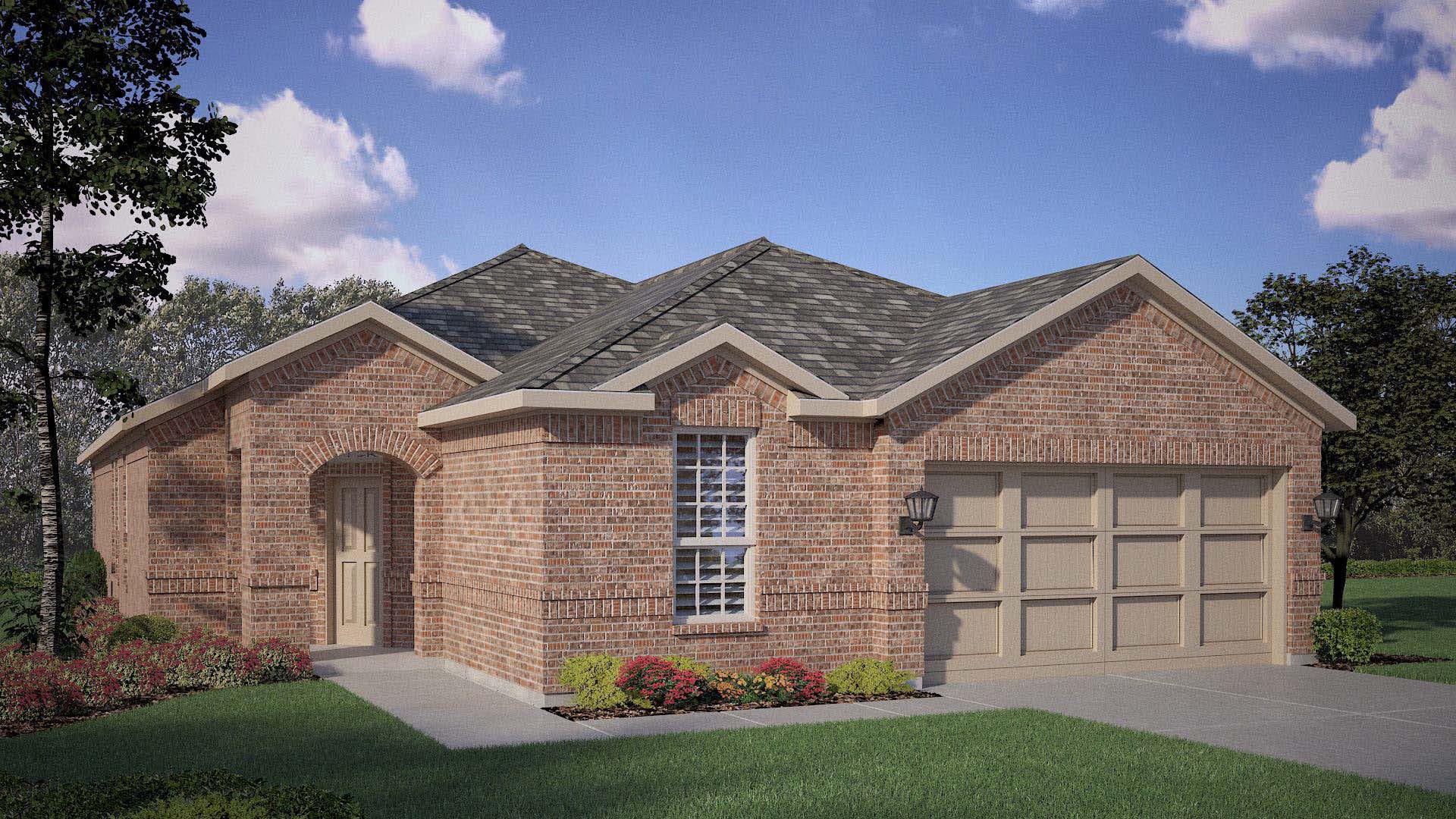 Exterior rendering of one story modern brick home