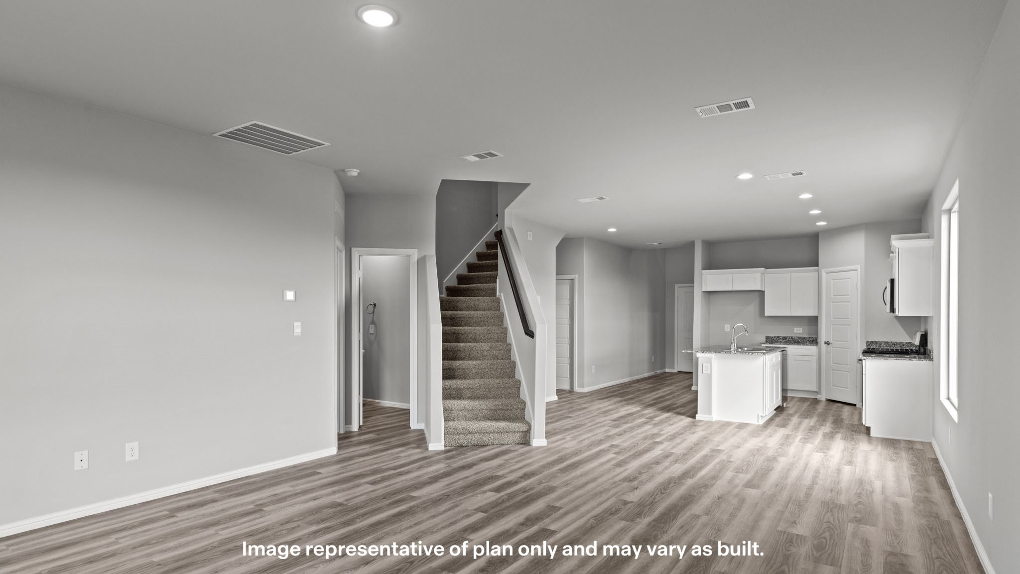 Open concept living, family, dining, and kitchen space