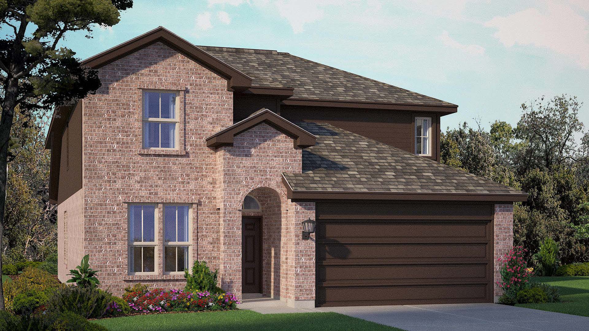 Exterior rendering of two story modern brick home
