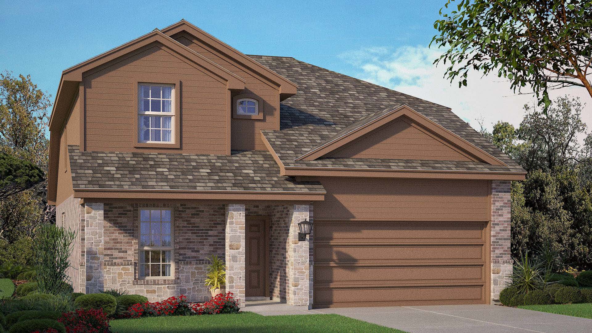 Exterior rendering of two story modern brick home
