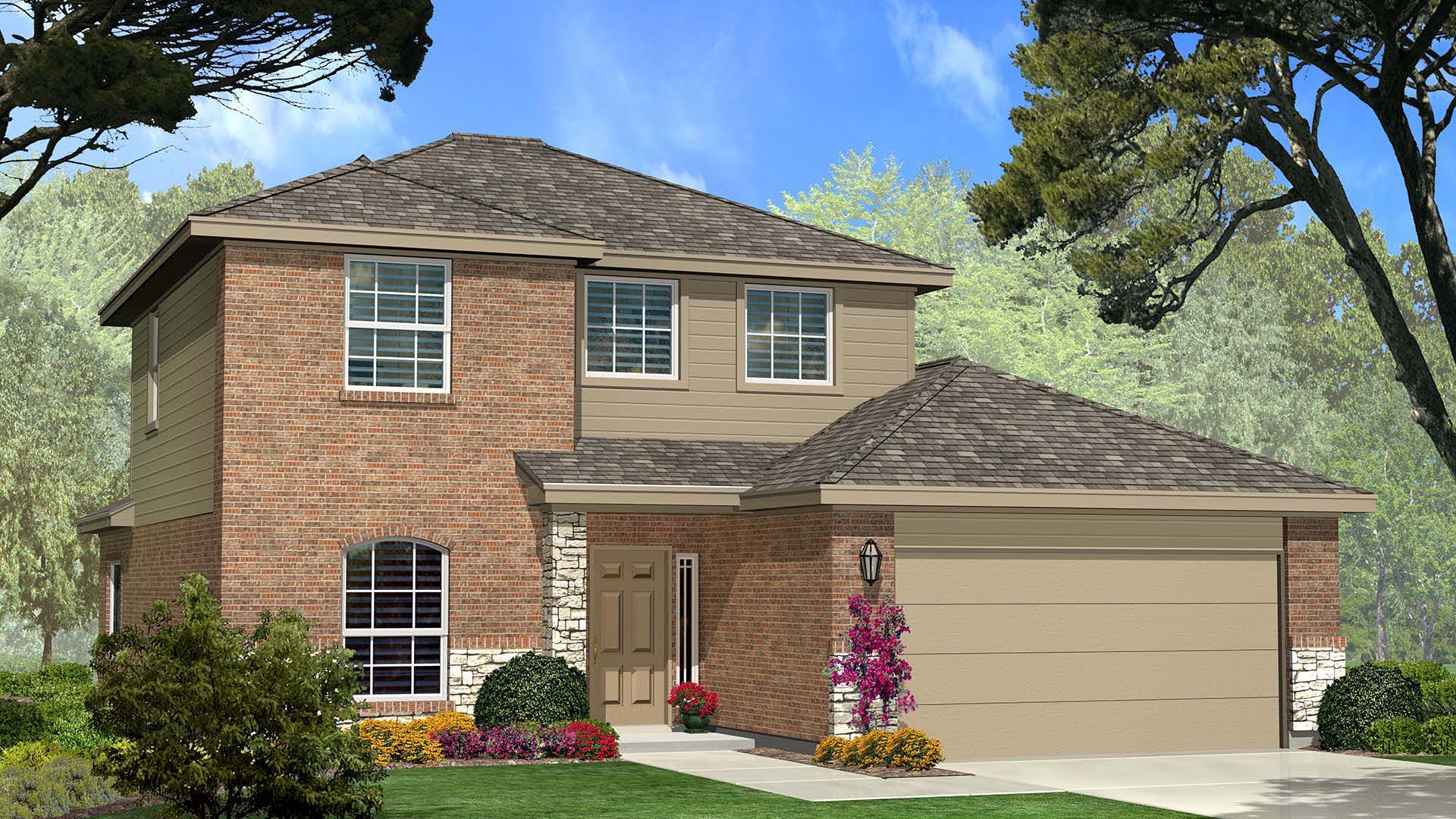 Exterior rendering of two story modern brick home