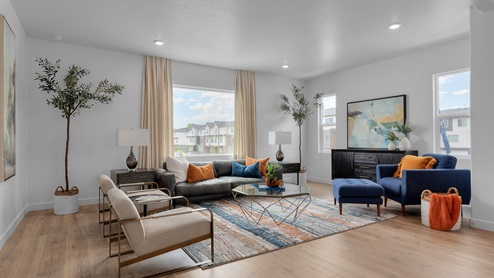 Living room with large windows.