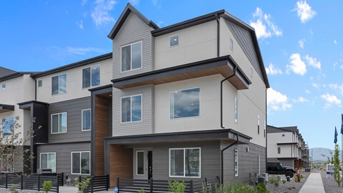 Oliver end unit townhome exterior elevations in American Fork Utah.