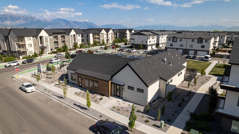 Aerial view of Edgewater townhome community in American Fork Utah.