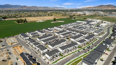 Aerial view of Edgewater townhome community in American Fork Utah.