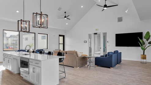 Edgewater clubhouse kitchen and living area for residents.