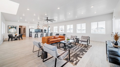 Northshore community clubhouse stylish and spacious gathering area with a lot of windows bringing in light.