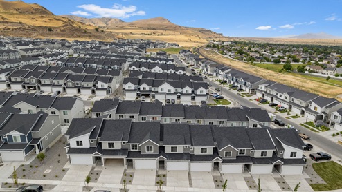 Aerial photo of the new homes for sale at the Little Valley Gateway community in Magna Utah.
