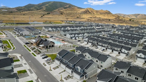 Aerial photo of the new homes for sale at the Little Valley Gateway community in Magna Utah.