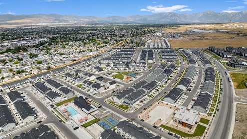 Aerial photo of the new homes for sale at the Little Valley Gateway community in Magna Utah.