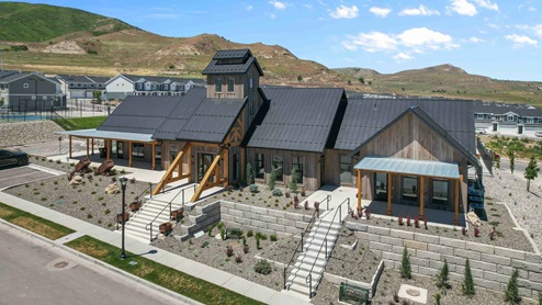 Aerial photo of D.R. Horton’s Little Valley Gateway community clubhouse in Magna Utah.