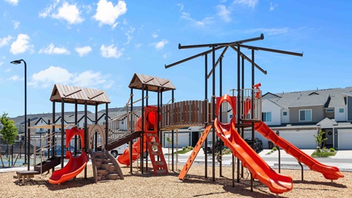 Tot lot or playground at the Eagle Point Townhomes community in Eagle Mountain Utah.