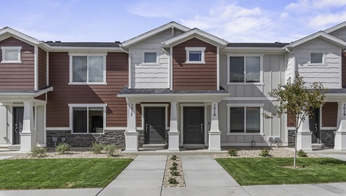 Front angle of townhome exterior in Osprey Townhomes in Provo Utah.