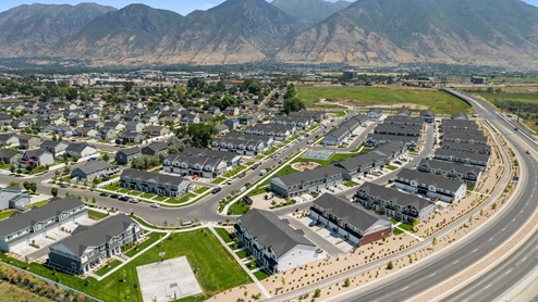 Aerial view of Osprey Townhomes community in Provo Utah.