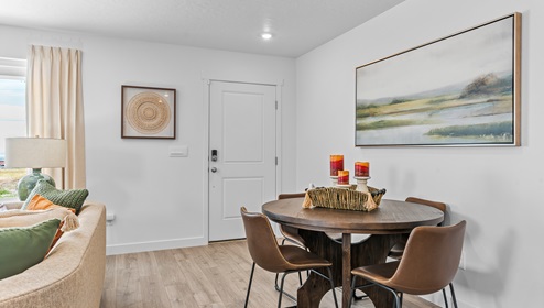 Entryway into one the open concept main floors of a townhome at Western Acres community in Tooele Utah.