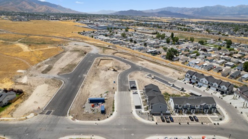 Aerial photo of D.R. Horton’s Western Acres townhome community in Tooele Utah.