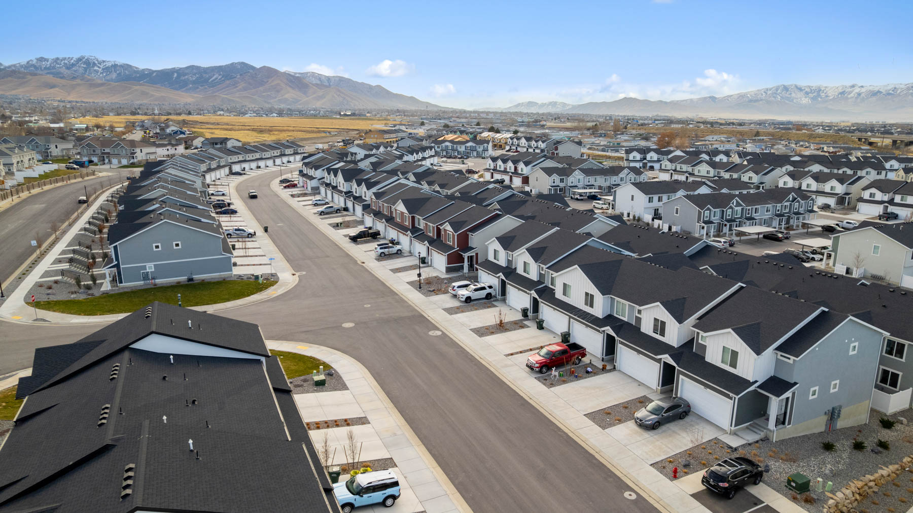 Aerial photo of D.R. Horton’s Western Acres townhome community in Tooele Utah.