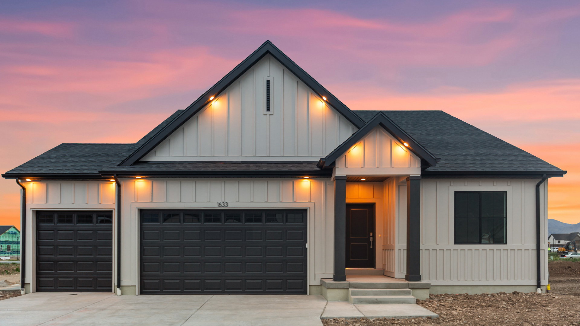Cali exterior with 3 car garage.