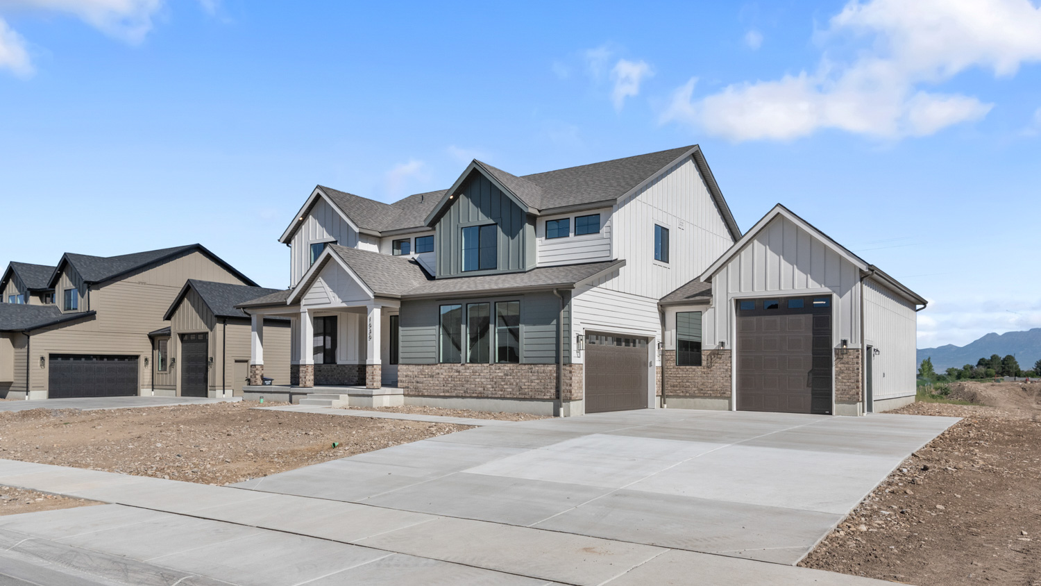 Farmhouse elevation Sutton plan in Salem Utah.