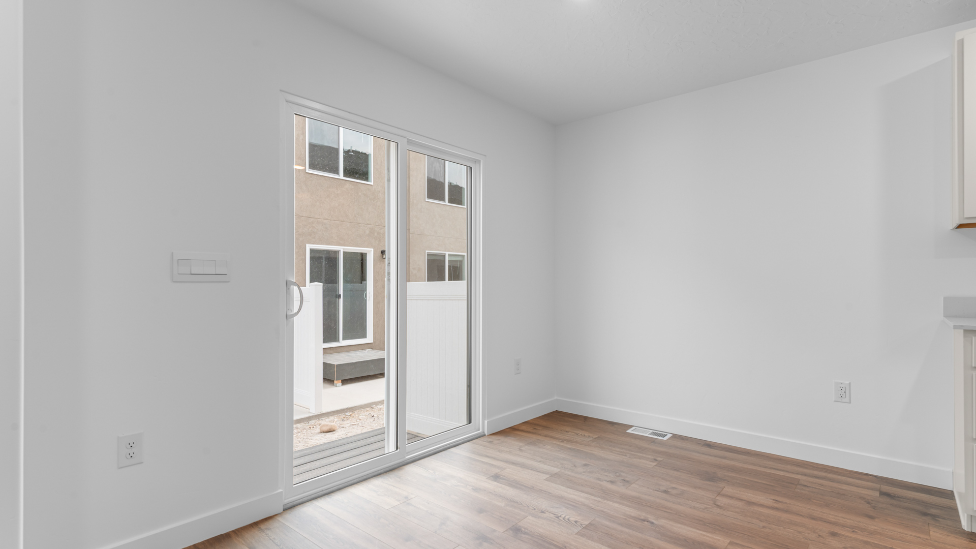 Dining room with patio doors.