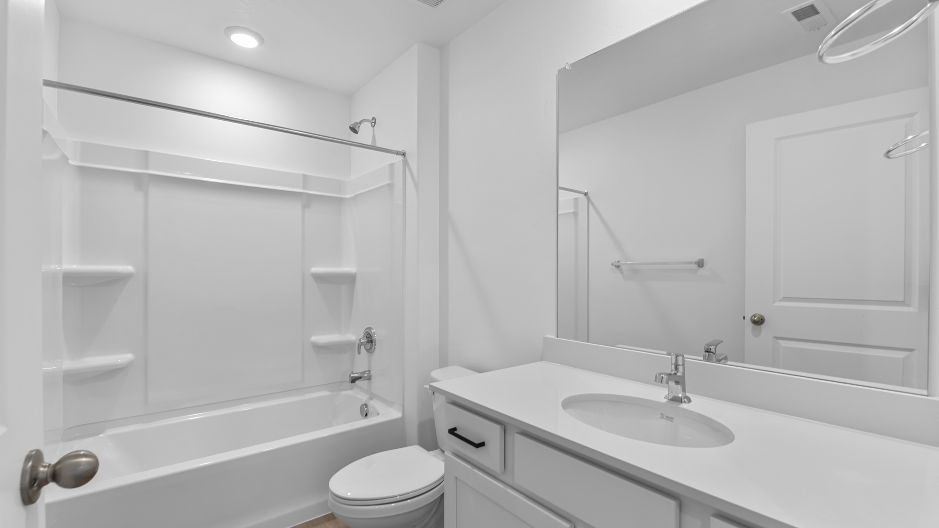 Bathrooms with vanity and shower surround