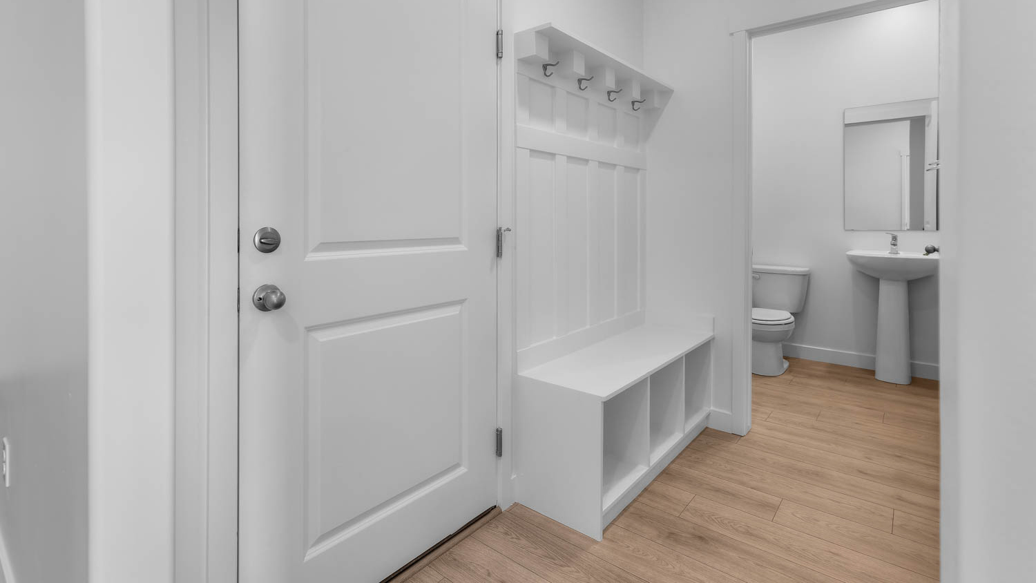Mudroom with storage bench.