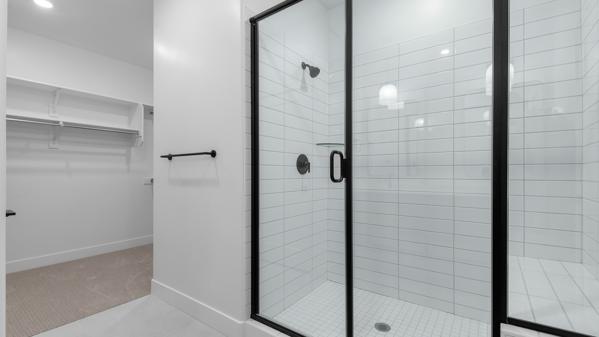 Primary bathroom with walk-in shower.