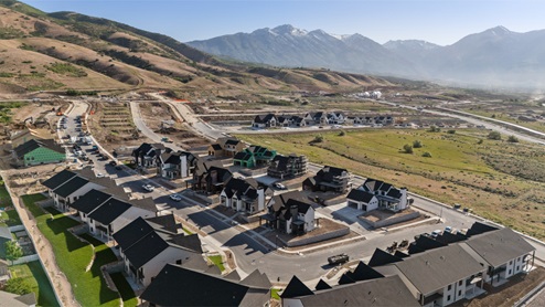 Aerial view looking towards new homes.