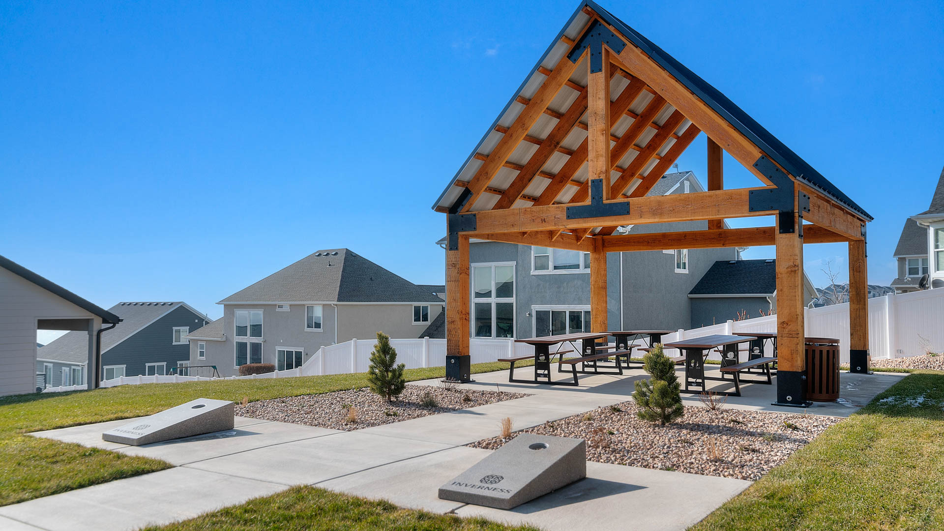 Pavilion and cornhole.