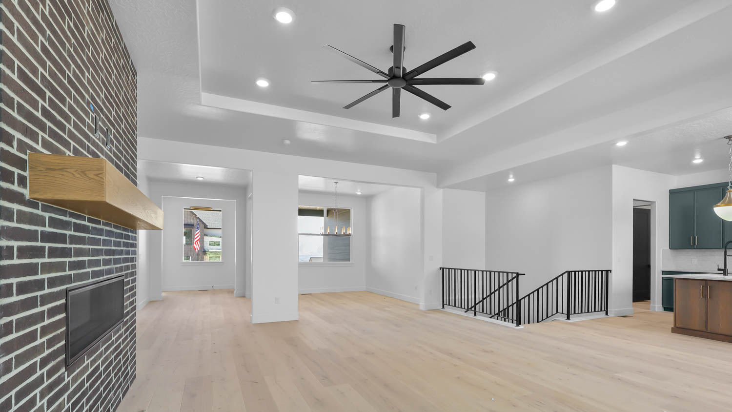 Family room with sliding glass patio doors.