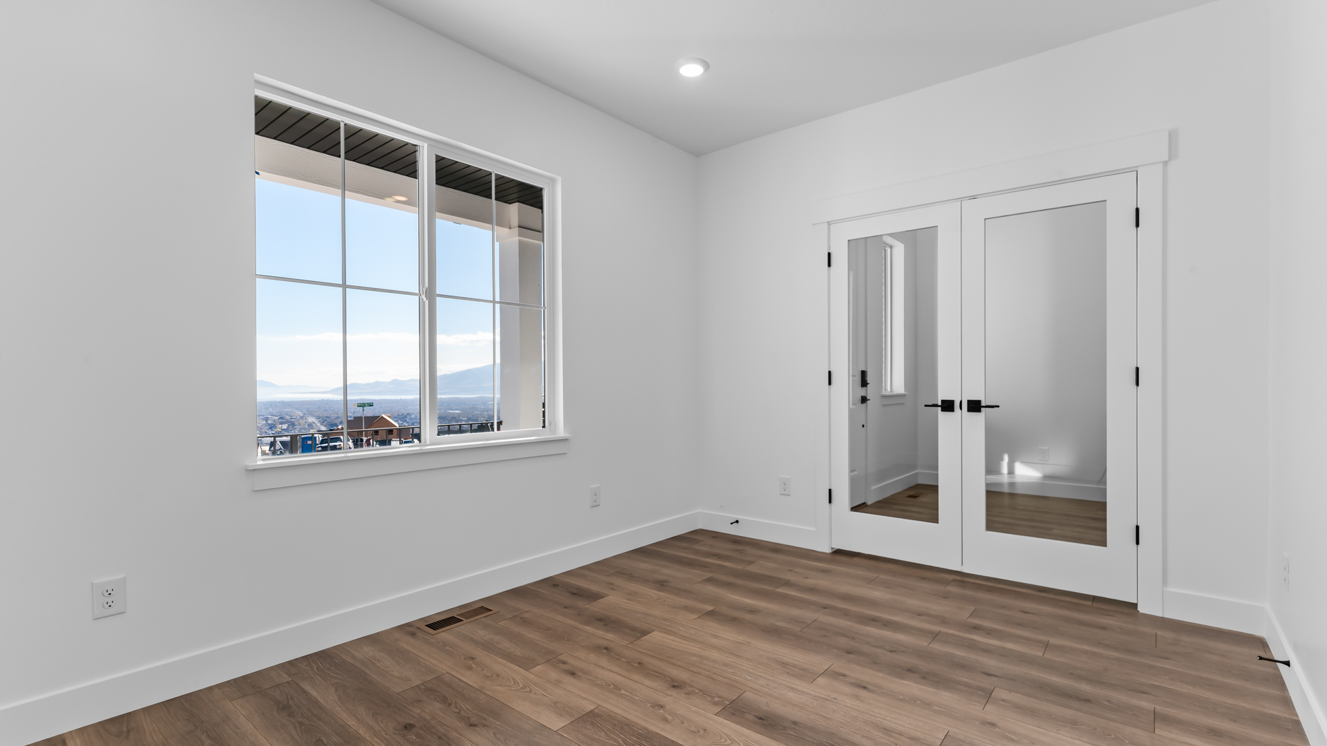 Front office with double glass doors.