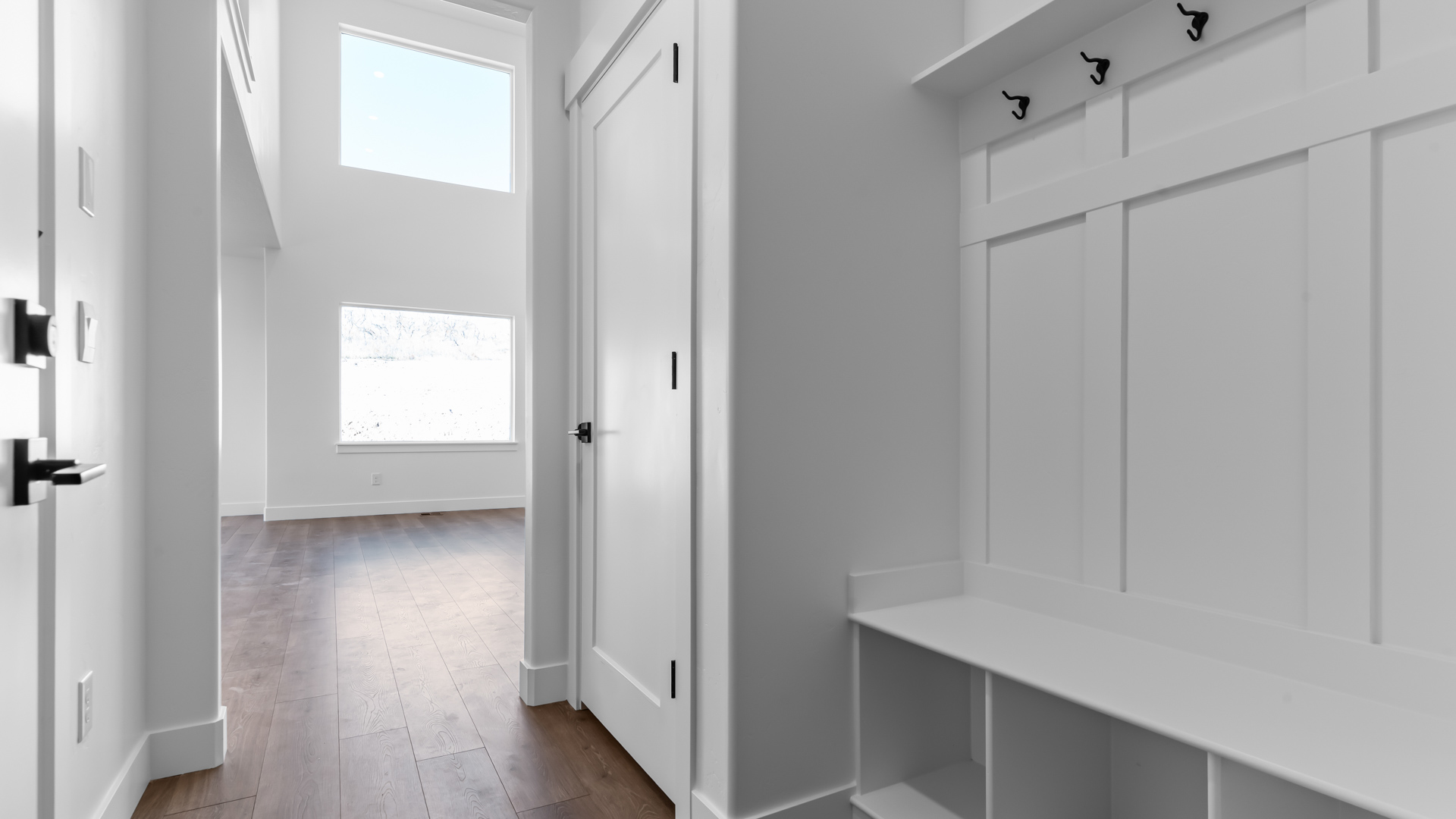 Mudroom bench and storage off of garage.
