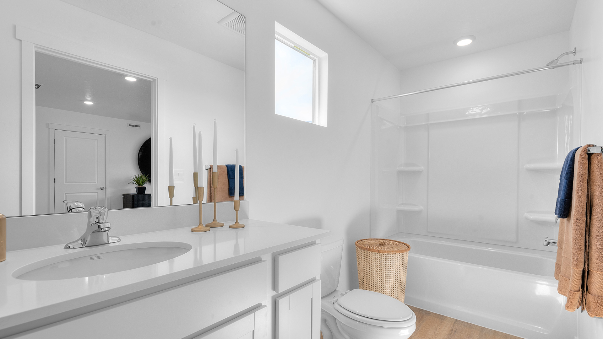 Primary bathroom with bathroom surround.